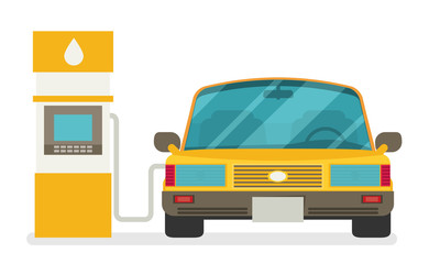 Refuel car at gas station concept flat illustration