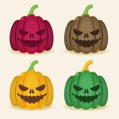Vector set of halloween colored pumpkins.