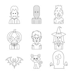 vector line icon character illustration of Halloween monster costume