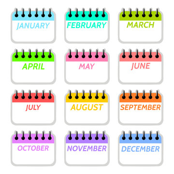 Simple collection of calendar months icons. Digitally illustration.