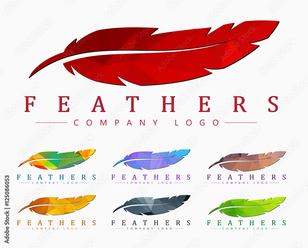 Aufkleber logo design with bird feather. abstract polygonal element