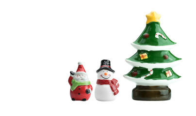 Ceramic Santa Clause , Snowman and Christmas tree models isolated on white background