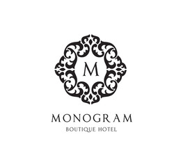Monogram logo, hotel logo, M letter logo template