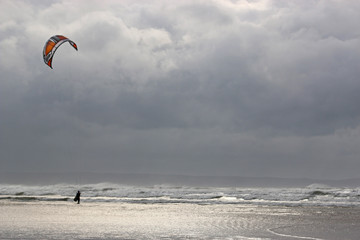 kitesurfer on Saunton Sands beach