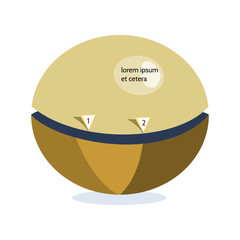 The graph in the form of ball or roll, the gloss text box on the top, bottom divided into pieces, marked on the edge of a triangular arrow.