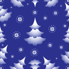 Light blue Christmas tree and snowflakes. Seamless pattern. Making of textiles, tapestries, wrapping paper, tableware.