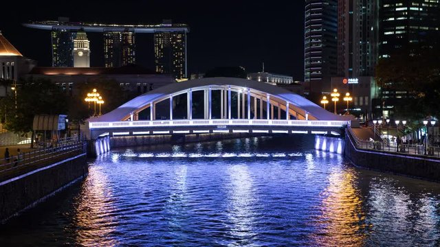 Time Lapse of Marina Bay Sands and Colorful Bridge at Night - Singapore
