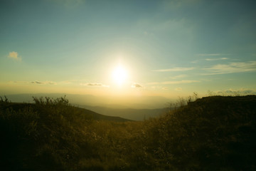 Beautiful mountain peaks with sunset