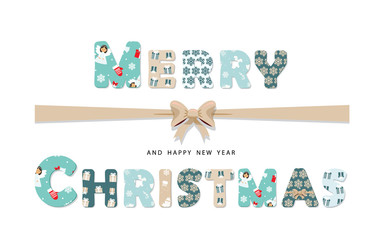 Merry Christmas lettering with paper cutout letters from different christmas patterns.