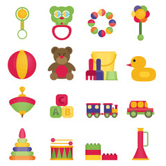 Baby toys flat icon set vector