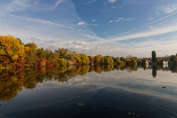 Autumn landscape at a lake on a sunny day