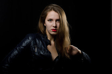 Fototapeta premium beautiful girl in leather jacket