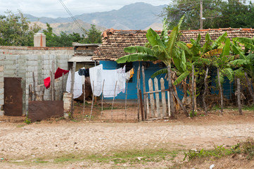 Laundry hanging on clothes line to dry in Trinidad, Cuba