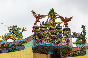 Traditional Buddhist decoration on the roof of temple