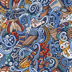 Cartoon doodles Winter season seamless pattern