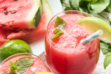 Watermelon sangria with white wine and mint
