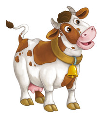 Fototapeta premium Cartoon happy cow is standing and looking - artistic style - isolated - illustration for children