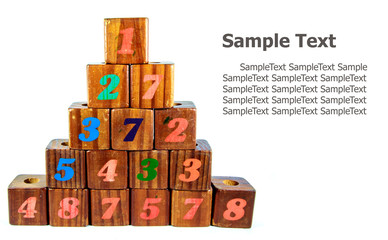 wooden toy cubes with letters. Wooden numeric blocks.