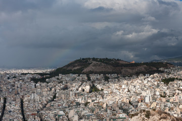 Aerial view of Athens from mount Lycabettus at cloudy day