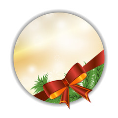 Christmas festive golden background with bow and fir. Vector