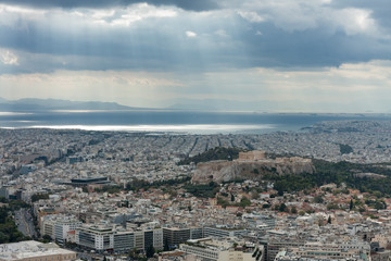 Fototapeta na wymiar Aerial view of Acropolis from mount Lycabettus in the Athens.