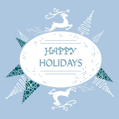 holiday card reindeer and Christmas trees