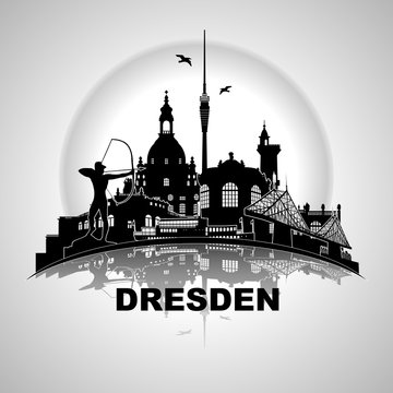 Wandtatoo Dresden Skyline Umriss Silhouette Zwinger Scherenschnitt rund Semperoper Sehensw&uuml;rdigkeiten Frauenkirche Fernsehturm Bogensch&uuml;tze Dampfer Fichteturm Blaues Wunder Br&uuml;cke Sachsen Panorama 