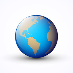 Simple shiny blue earth globe icon, vector illustration, isolated