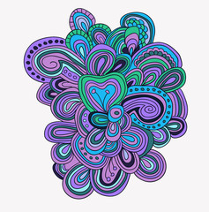 Vector hand drawn template. Lines pattern in blue and violet color.