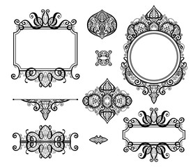 set of black white design elements and page decoration