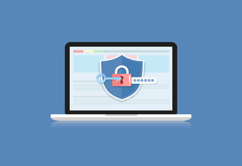 Concept is data security .Shield on Computer Laptop protect sens © Aoodstocker12