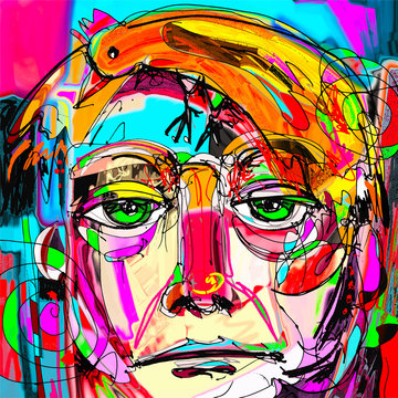 contemporary digital painting portrait of the man face with oran