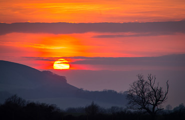 Fototapeta na wymiar Ditchling Rise Sunset South Downs Sussex