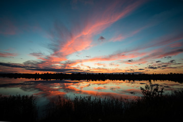 colorful sunrise over the lake