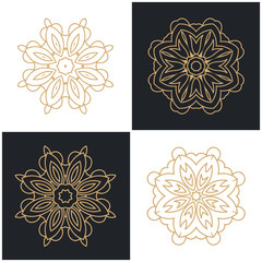 Set of beautiful Luxury logotype for antique boutique. Gold flower. Vintage bud.