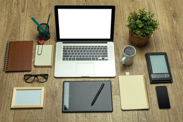 Working place of designer, close-up