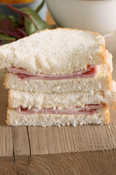 Ham Sandwich Hand Cut With Crusty Bread And Plain Ham