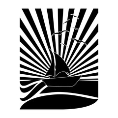 black and white tropical sunset icon image vector illustration design