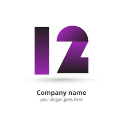 12 logo icon flat and vector design template. Monogram numbers one and two. Logotype twelve with purple gradient color. Creative vision concept logo, elements, sign, symbol for card, brand, banners.