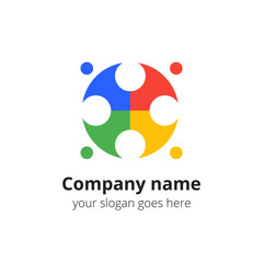 Team work logo, icon template. Colorful puzzled people sign. Vector design concept sign, symbol, element, logotype for community, communication, social, partnership, technology company or service. 