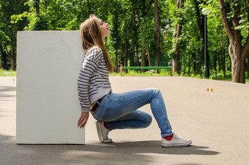 Young girl with the white banner