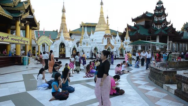 Praying at Shwedagon Pagoda at Daytime Myanmar