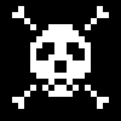 pixel art skull and crossbones on black background