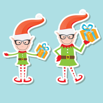vector Illustration of the playful Santa elves