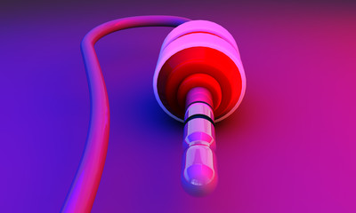 Input audio connector with cable macro on neon background Concep