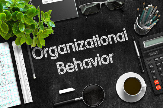 Organizational Behavior on Black Chalkboard. 3D Rendering.