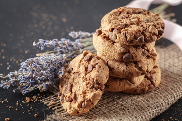 Homemade cookies on a black background