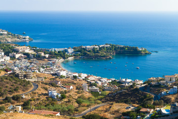 Fototapeta na wymiar Panoramic skyline view of Agia Pelagia village Heraklion Crete G