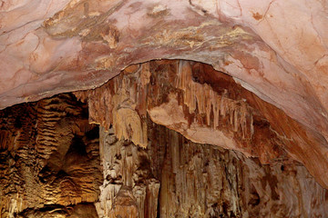 Cave Emine-Bair-Coba in Crimea. Stalactites and stalagmites.