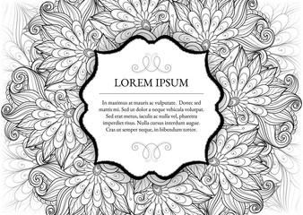 Vector Monochrome Floral Template with Place for Text